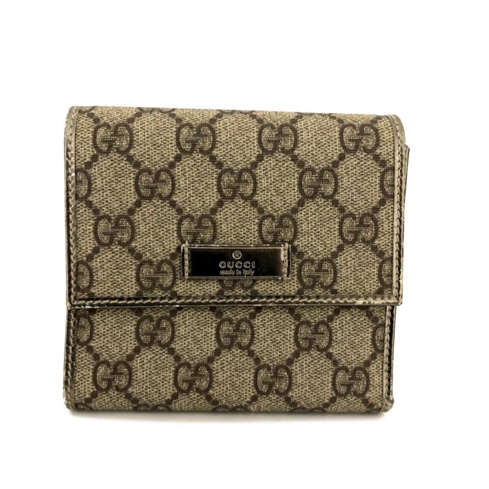 GUCCI GG Supreme PVC Compact Trifold Wallet Brown